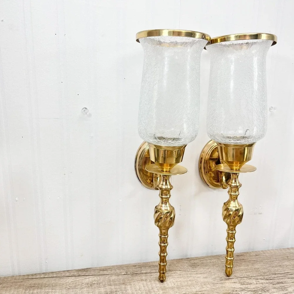 Vintage Brass Arm Wall Sconce Candle Holder Pair | Hollywood‎ Regency